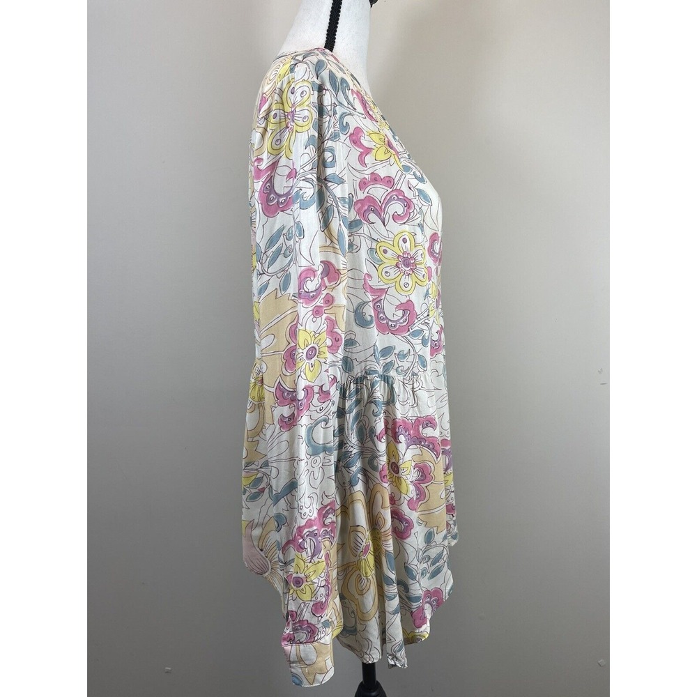 Anthropologie Maeve Women's 8 Popover Blouse Swirl Floral V Neck Bohemian Top - Picture 2 of 7